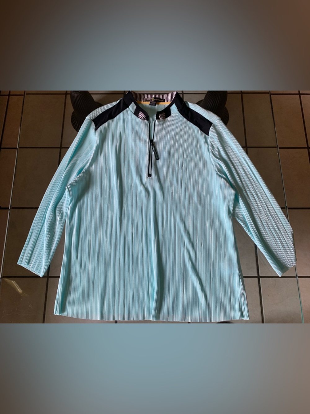 Jamie Sadock Aqua Pleated Top with Black Trim